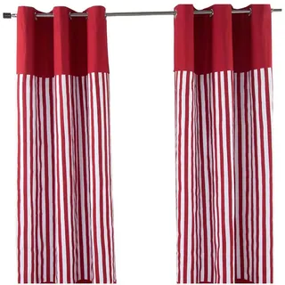 Homescapes Ösenvorhang Streifen blickdicht 2er-Set, 137/228 cm , Rot , Textil , Gestreift , 137x228 cm , Oeko-Tex® , Heimtextilien, Vorhänge, Fertigvorhänge, Ösenvorhänge