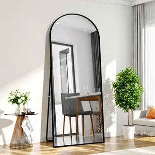 Standspiegel Ganzkörperspiegel 180 x 80cm,Groß Spiegel Halbrund,Wandspiegel/Bodenspiegel Schwarz für Flur,Schlafzimmer,Wohnzimmer, Ankleidezimmer - Schwarz