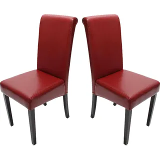 2er-Set Esszimmerstuhl Stuhl Küchenstuhl Novara II, Leder rot, dunkle Beine