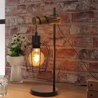 Industrieller Tischlamp - Vintage Bettlampe - Met Edelstahl & Holz - Schwarz - Mit Schalter - E27 Fitting - Schwarz