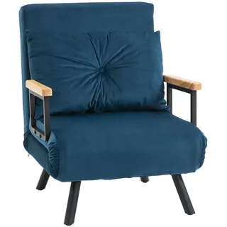 Homcom Schlafsessel, Einzelsofa mit Bettfunktion, Relaxsessel mit Rückenkissen Blau , Holz , Echtholz,Kautschukholz , Füllung: Polyester,Polyester , einzeln stellbar , 73x81x63 cm , Wohnzimmer, Sofas & Couches, Schlafsofas, Schlafsessel