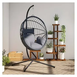 vidaXL Hängesessel Ei-Design mit Ständer 215 x 100 x 100 cm Hellgrau mit Kissen