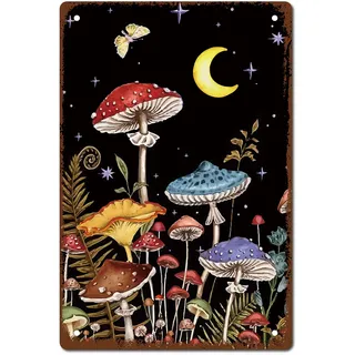 CREATCABIN Pilze Bei Nacht Metallblechschild Poster Vintage Retro Wandkunst Dekor Aufhängen Eisen Malerei Plakette Für Zuhause Küche Schlafzimmer Badezimmer Wohnzimmer Geschenke Dekorationen 30x20cm