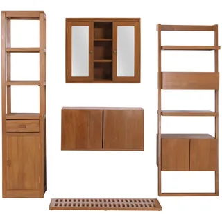 MCW Badezimmer-Set Braun 5er-Set , Holz , 180x180x140 cm , Badaccessoires