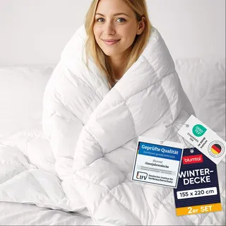 Blumtal Winterdecke 155x220 cm im 2er Set - Oeko-TEX zertifizierte Bettdecke 155x200 cm - extra Dicke Winter Decke - Steppdecke Winter - Steppbettdecke waschbar 95 °C - Füllmenge 150 GSM