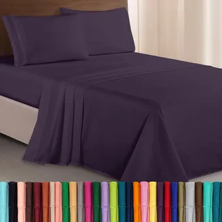 Elegant Comfort Luxuriöses 1500 Premium-Bettwäsche-Set, Mikrofaser, Hotelqualität, dreireihig bestickt, weichstes 4-teiliges Bettlaken-Set, knitter- und lichtbeständig, California King, Auberginenlila