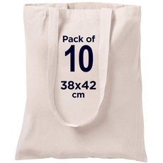CENTRIX 100% natürlicher Baumwolle Einkaufstaschen 10er Pack, 15 x 16 Zoll, 27 Zoll Stofftasche mit zwei langen Henkeln- Jutebeutel waschbar Canvas Taschen Baumwolltaschen zum Sticken und Malen