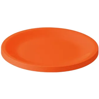 Engelland - 4er Set Kunststoff-Teller, Orange, Ø 23,5 cm, flach, bruchfest, wiederverwendbar, Mehrweg, Plastikteller, mikrowellen- & spülmaschinenfest, BPA-frei, Camping, Picknick, Party