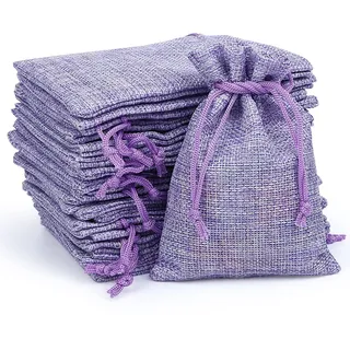 Adventskalender zum Befüllen, 24 Flieder Säckchen, 10 x 14 cm, Kordelzug | Stoffbeutel in rustikaler Jute-Optik; ideal für Advent, Weihnachten, Nikolaus sowie kleine Geschenke und Überraschungen