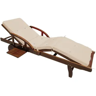 CASARIA® Sonnenliege Holz inkl. Auflage Creme 320kg Belastbar 195x55cm Klappbar Räder Rückenlehne Verstellbar Ablage Akazie Gartenliege Balkon Garten Terrasse Liege Wetterfest - Braun