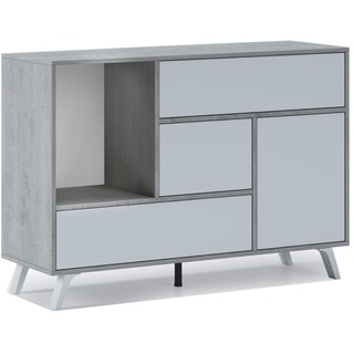 Skraut Home – Sideboard für Wohn- oder Esszimmer – 86 x 120 x 40 cm – Buffet mit 1 Tür + 3 Schubladen – Windmodell – widerstandsfähiges Holz – Zement/weißes Finish