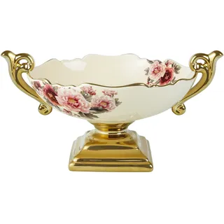 fanquare Gewellten Rändern Blumen Porzellan Schale, Vintage Salatschüssel, Keramik Obstschale mit Fuß für Partys