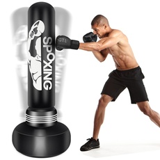 JUOIFIP Schwere Boxsäcke für Erwachsene 175cm Freistehender Boxsack mit Ständer für Männer Training MMA Muay Thai Fitness Idealer stehender aufblasbarer Kickboxsack