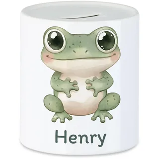 Kiddle-Design Spardose Kinder mit Namen Personalisiert, Tiermotiv Frosch Geschenk für Mädchen & Junge Geburtstag, Weihnachten, Geburt und Taufe - Sparschwein Geldgeschenk und Wunscherfüller