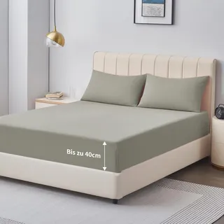 Aisbo Spannbettlaken 180x200cm Bettlaken Boxspringbett - Bett Laken Taupe 180x200 aus Premium Mikrofaser, weiches Spannbetttuch 180 x 200 Steghöhe 40cm für Wasserbett Bed Fitted Sheet