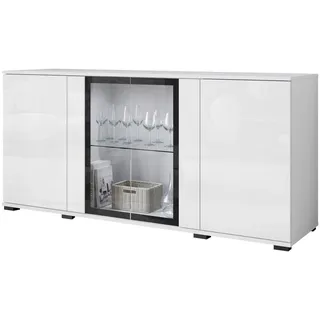 P & B Sideboard , Weiß, Weiß Hochglanz , Glas, Holzwerkstoff , 3 Fächer , 150x69.7x39.5 cm , Fsc , stehend , Kleinmöbel, Kommoden, Sideboards
