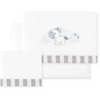 INTERBABY · Fleece-Plüsch-Bettlaken-Set für Babybett "Unicornio Nube" weißgrau· 3- Teilig Winter -Bettwäsche-Set für Babywiege