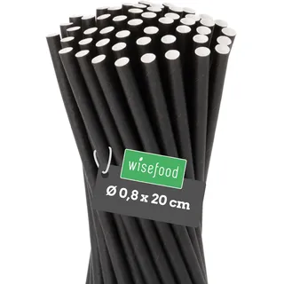 Wisefood® Strohhalme Papier [20 cm Ø 8] Party Deko [Schwarz] alternative Strohhalme Plastik-frei für Geburtstag Hochzeit DIY [100 Stk.] für Cocktail Getränke Cola Energy Drink Wasser Limo BIO
