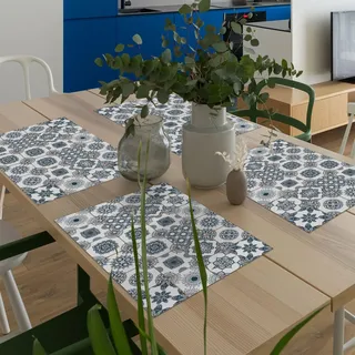 CREARREDA Platzset 4 Stück aus abwaschbarem Tischset Made in Italy 48x33 cm Tischsets abwaschbar PVC Tischsets für Frühstück und Snacks Schmutzabweisend, rutschfest und feuerfest Platzdeckchen