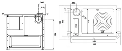 Bild von Holzherd, Naturstein, 6 kW - grau