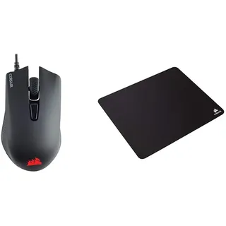 Corsair Corsar Harpoon PRO RGB FPS/MOBA-Optisch-Gaming-Maus (12.000DPI Optisch Sensor, Leicht, 6 vollständig programmierbare Tasten) schwarz & MM100 Gaming Mauspad (Medium, Tuchfläche) schwarz