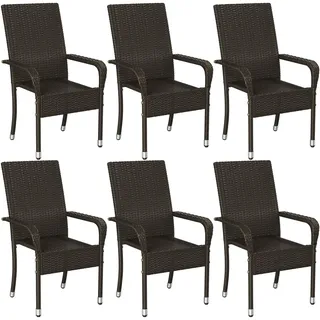 Yaheetech 6er Set Polyrattan Gartenstühle Stapelbar, Rattanstühle Stapelstuhl mit Armlehnen & Rückenlehne, Rattan Stuhl Balkonstuhl mit Verstellbaren Schutzfüßen für Garten Balkon Terrasse, Braun