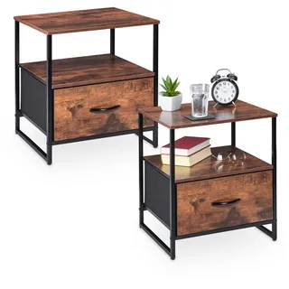 Relaxdays 2xNACHTTISCH , Holzwerkstoff, Metall, Holz , 45x50x42.5 cm , Schlafzimmer, Nachtkästchen