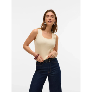 Stricktop VERO MODA "VMPOPPY SL SQUARE NECK TOP VMA NOOS", Damen, Gr. XS, weiß (bone weiß), Rippstrick, Obermaterial: 60% Polyester, 40% Viskose, unifarben, regular fit taillenbedeckt, tiefer Rundhals, Tops Stricktop