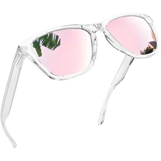 Joopin Rechteckige Polarisierte Sonnenbrille Damen Rosa Verspiegelt Herren Sonnenbrille UV400 Unisex Spiegel Retro Transparent Rahmen (Elegant Rosa)