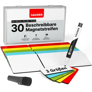 GAUDER Magnetstreifen beschreibbar | Magnetschilder zum Beschriften | Magnetkarten für Kanban Board, Whiteboard & Tafel