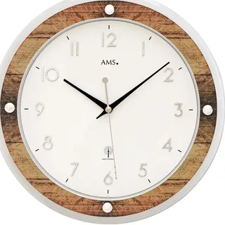 AMS 5565 Wanduhr Funk Funkwanduhr analog rund Holz-Optik - Braun