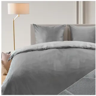 Blumtal Bettwäsche 155x220 - 2x 80x80cm Cashmere-Touch Plüsch in Grau