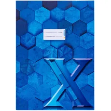 HERMA 20085 Heftumschlag A4 Karton Blau, veredelte Hefthülle mit Beschriftungsfeld aus stabilem & extra starkem Papier, Heftschoner mit Hexagon Muster Motiv für Schulhefte, farbig