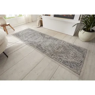 HANSE HOME Orken Teppich Orientalisch –Kurzflor Vintage Wohnzimmerteppich Weicher Orient-Teppich ÖKO-TEX Läufer für Schlafzimmer, Esszimmer, Wohnzimmer, Flur, Küche – Creme Grau, 80x200cm