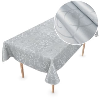 Premium Wachstuchtischdecke Tischdecke Vinyl Wachstischdecke abwaschbar 110x150cm Damast Silber edel abwischbar