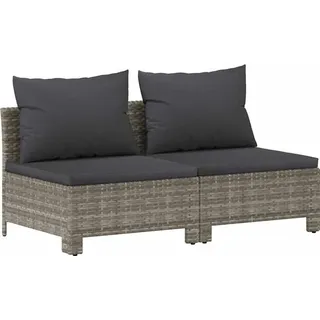 vidaXL Gartensofa 2-Sitzer mit Kissen Grau Poly Rattan