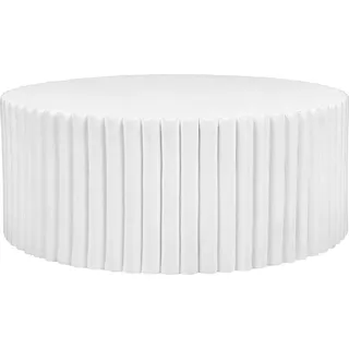 BELIANI Couchtisch Weiß Leichtbeton und Glasfaser Rund  117 cm Lamellen-Optik Modern Skandi Outdoor & Indoor Terrasse Garten Wohnzimmer Ausstattung - Weiß