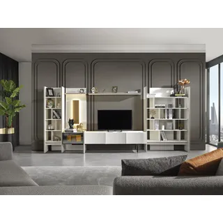 Luxus Wohnwand design Wand Schrank Wohnzimmer Fernseher Wände Regal - Weiß