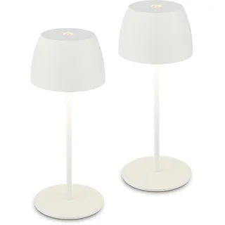 BRILONER - 2er-Set Mini LED Tischlampen kabellos IP44 mit Touch, stufenlos dimmbar, Akku & Lichtquelle tauschbar, Nachttischlampe, Dekolampe, LED Lampe, Akku Tischleuchte, Outdoor, 8x20 cm, Weiß