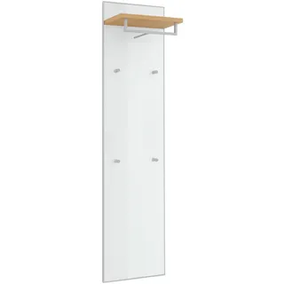 Garderobenpaneel , Weiß, Eichefarben , Glas, Holzwerkstoff , 42x170x27 cm , Goldenes M, Made in Germany, DGM-Klimapakt , Aufhängemöglichkeit, Hutablage, Kleiderstange , Garderobe, Garderoben-Sets & Garderoben-Serien, Garderoben-Serien