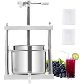 Vevor Obstweinpresse Obstmühle, (5 L) mit 2 Edelstahlfässer, manueller Entsafter zur Weinherstellung, Apfelweinpresse Apfelpresse Traubenpresse Olivenölpresse mit dreieckigem Griff für Küche