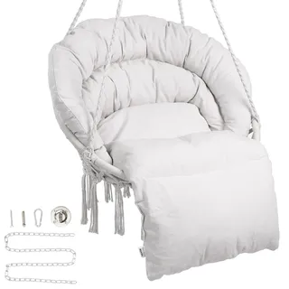 Vevor Hängesessel 150kg Makramee Hängesessel mit Sitz-/Rückenkissen Sitzpolster geflochten Fransen Hängestuhl Hängekorb Schaukelkorb für Schlafzimmer Balkon Terrasse Garten 800x625x1200mm Beige