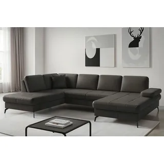 Wohnlandschaft SIT & MORE "Morris Jubi, Breite 300 cm", anthrazit, Sofas, B/H/T: 300cm x 83cm x 202cm, NaturLEDER, Ottomane links, Mit Armteilverstellung,Mit Bettfunktion, Wohnlandschaft, mit Armteilfunktion, optional mit Bettfunktion, B:300cm H:83cm T:202cm