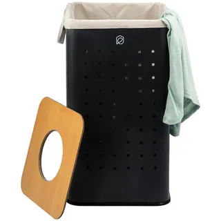 eluno Wäschetonne 50 Liter, schwarz , Schwarz , Metall , 32x58x32 cm , Haushalt & Kleinelektro, Wäschepflege, Wäschekörbe & Wäschetonnen