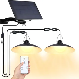 Solarlampen Für Außen, Led Solar Pendelleuchte Mit Fernbedienung, Solarleuchten Garten Hängeleuchte Mit 1500mah Solarpanel Und 300lm Lampenkopf, Lichtfarbe: Warmweiß, 2 Lampe