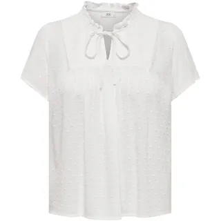 JdY Damen Top Oberteil Rundhals V-Ausschnitt Bluse lockeres Shirt Schleifendetails, Farben:Weiß, Größe:42