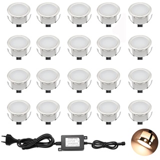 CHNXU 20er Set LED Einbaustrahler Warmes Weiß Bodeneinbaustrahler 12V Ø30mm Deckenspots 0,6W 9LM Terrassenbeleuchtung Außen IP67 Wasserdichte LED Bodenleuchten Treppen Beleuchtung