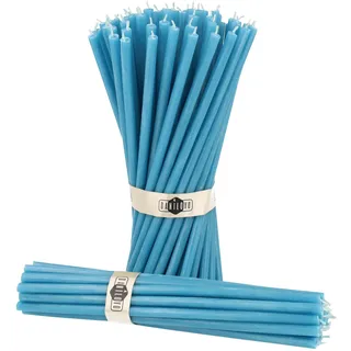 Danilovo Reine Bienenwachskerzen – tropffrei, rauchfrei, hohe, dünne Spitzkerzen – dekorative Kerzen für Kirchgebet, Deko oder Geburtstagskerzen – Honigduft Kerzen – 18,5 x 0,61 cm (Türkis, 50 Stück)