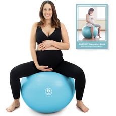 BABYGO® Gymnastikball Schwangerschaft Sitzball Büro Schwanger Yoga Pezziball | inklusive Schwangerschaftsbuch zur Geburt & Fitness | Anti-Burst 1000kg (Turquoise, 75cm - 5'11" +)