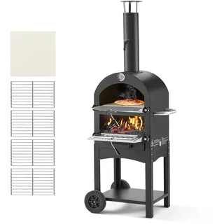 VEVOR Pizzaofen 12 Zoll Pelletöfen, 2-lagiger Pizzaofen mit Holzfeuerung, Holzbefeuerter Ofen Outdoor mit 2 abnehmbaren Rädern, Pizzamaker mit Höchsttemperatur von 540 °C zum Grillen